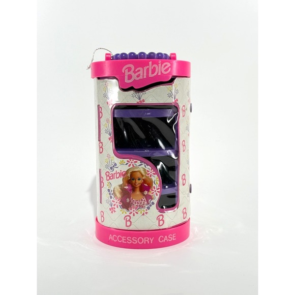Barbie Other - Barbie Round Accessory Case,  Mattel,  White Pink Purple Drawers Shelves 1994